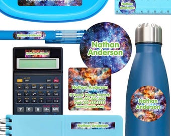 Waterproof School Name Labels | Galaxy Design, 134 Pack