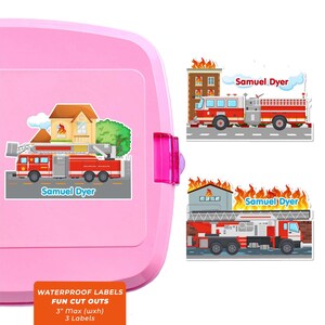 Fun Cut Outs, Name Labels for Kids Water Bottles, Fire Trucks