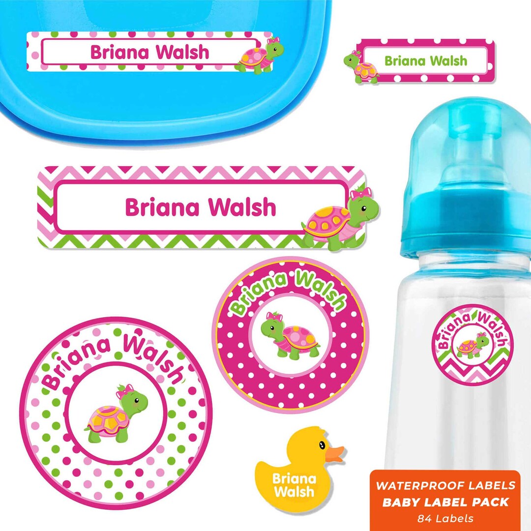 Baby Name Label Pack Turtles pink Etsy UK