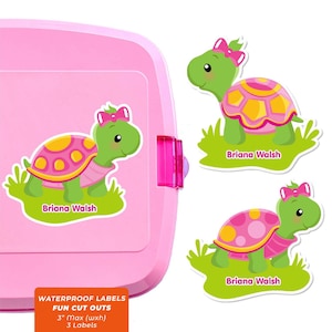 Fun Cut Outs, Name Labels for Kids Water Bottles, Turtles (Pink)