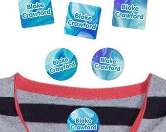 Personalized Clothing Labels | Waterproof Iron-On & Stick-On Name Tags, Liquid Blue