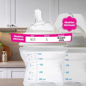Baby Bottle Labels: Custom Name Tags - Dishwasher and Freezer Safe, Curved Rim