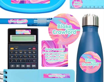 Waterproof School Labels Pack | Pink Swirl Name Stickers (134 Labels)