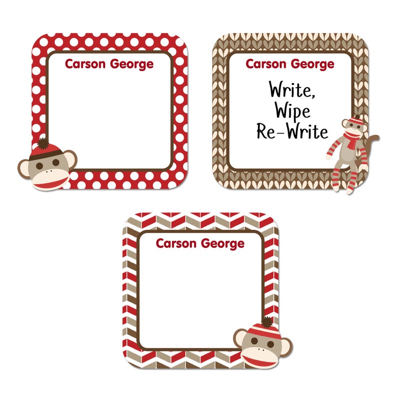 Sock Monkey Write-On Labels 6 Sizes
