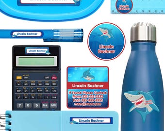 Sharks School Labels Pack | Waterproof Name Stickers for Supplies