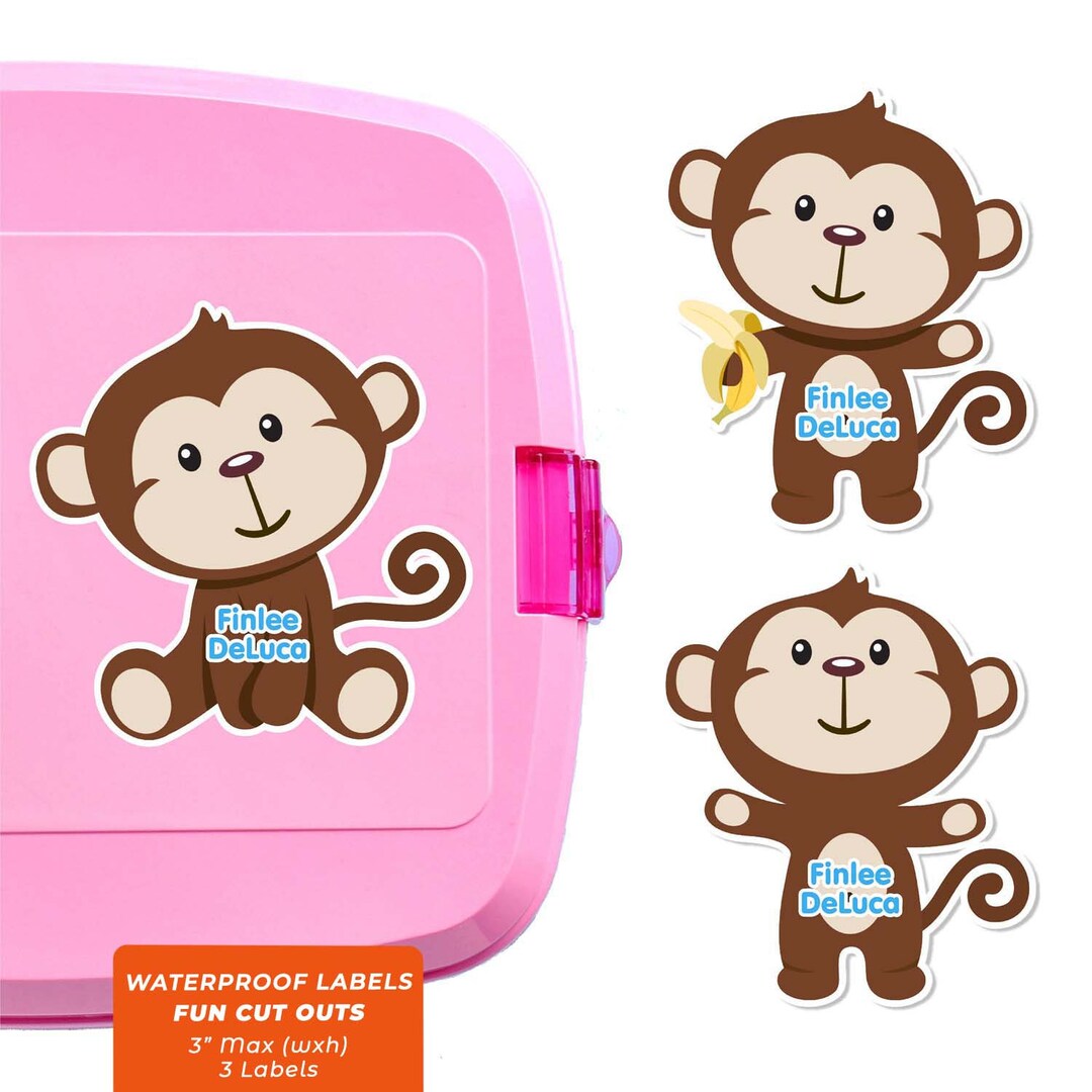 Fun Cutous Fun Cut Outs, Name Labels for Kids Water Bottles, Monkey (blue) - Etsy ...