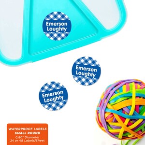 Etichette rotonde con nome (3 misure), Gingham (oltre 20 colori)