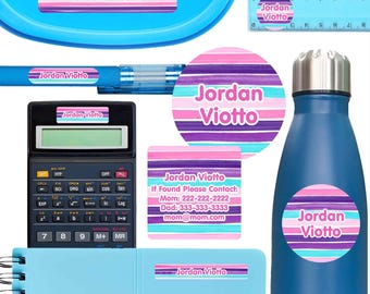 Waterproof School Name Labels | Striped Organization Pack (134 Labels)