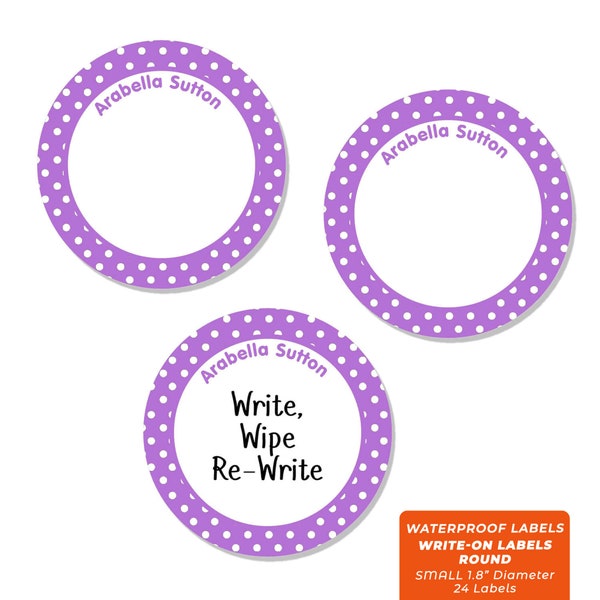 Write-On Labels (6 Sizes), Dots (20+ Colors)