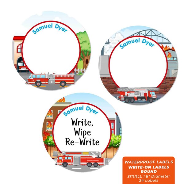 Write-On Labels (6 Sizes), Fire Trucks