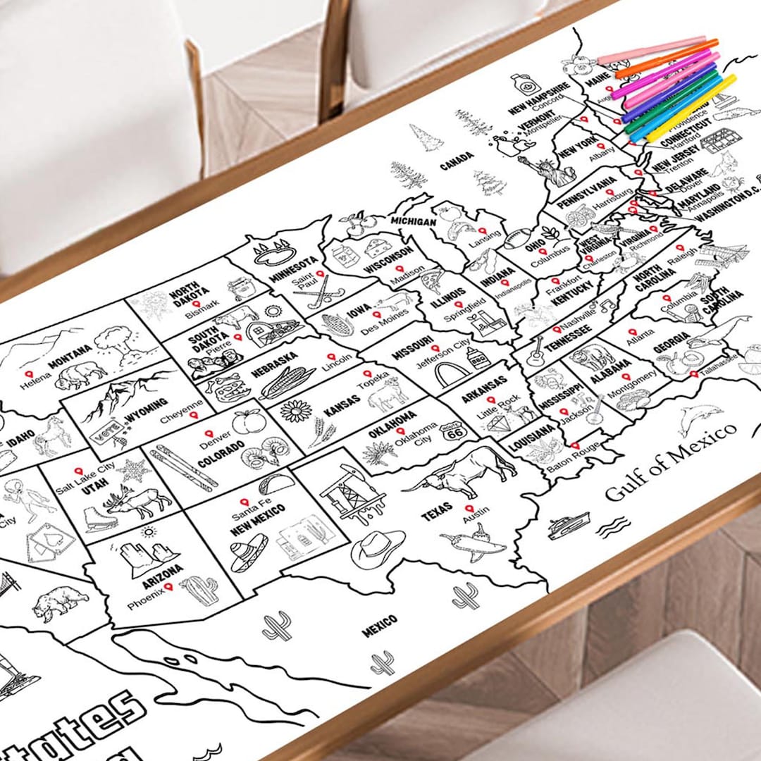 U.S. Map Giant Coloring Poster, Large Coloring Poster - Etsy