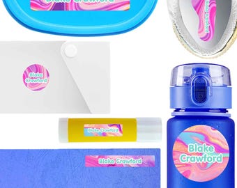 58 Waterproof Personalized Name Labels | Starter Pack, Multi-Size Stickers