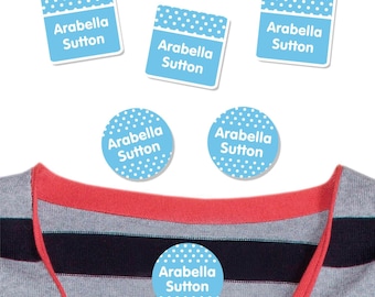 Personalized Clothing Labels | Waterproof Iron-On & Stick-On Name Tags, Dots (20+ Colors)