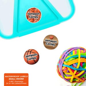 Etichette rotonde con nome (3 misure), basket