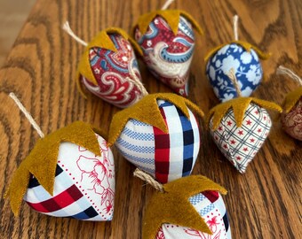 Americana strawberries, set of ten fabric, strawberries, red white and blue bowl fillers, birthday gift, handmade strawberries, home decor