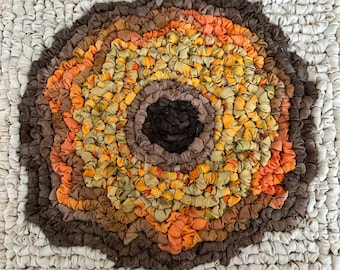 Fabric Sunflower Trivet: Handwoven Batik Fall Centerpiece, 10.25 x 10 inch kitchen table rug, fall flower design