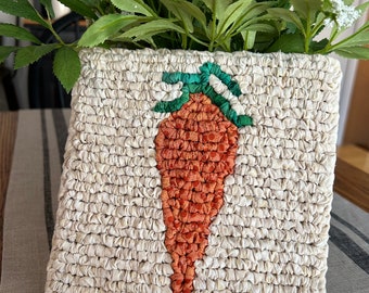 fabric carrot potholder, 7.5 x 7.5 inch fabric Easter trivet, country vibe, carrot design, kitchen housewares