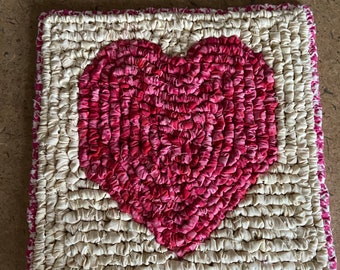 Valentines Day kitchen decor, heart potholders, 8 x 7.75 inch pink batik heart, pink and red heart table decor