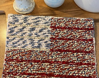 red white and blue print fabric table mat, Fourth of July party table decor, 12.5 x 10.5 inch americana festive decor, stars and stripes