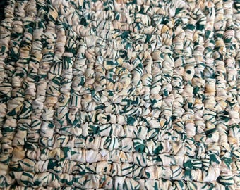Hooked Batik Potholder, Woodland Green Twig Print, Rustic Candle Mat (6.5 x 6.5 inches)