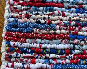 Americana Farmhouse Trivet, Red White Blue Stars Stripes Fabric Rug