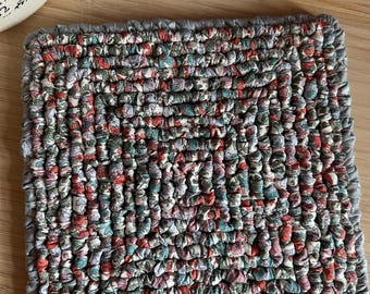 neutral fall fabric hot pads, hand hooked fabric trivet/potholder, fall floral fabric potholder, 7.5 x 7 inch kitchen mat
