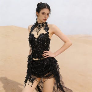 green emerald velvet dress Celestial Multi-Wrap Lace Maxi Dress (Black) – Southern Alternative main image 1