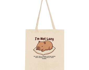 Capybara Tote Bag | "I'm Not Lazy" Canvas Grocery Bag