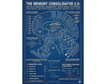 Memory Consolidator Blueprint Rolled Poster | Brain Anatomy Diagram, Tech Schematic