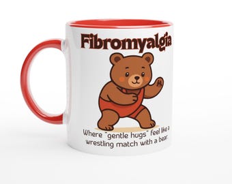 Fibromyalgia Wrestling Bear Mug | Funny Chronic Pain Coffee Cup | Spoonie Gift