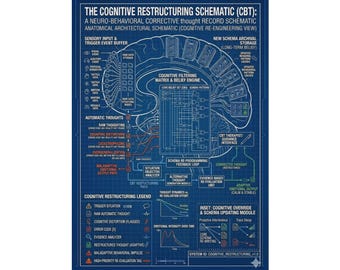 Cognitive Restructuring Schematic Rolled Poster | CBT Brain Diagram