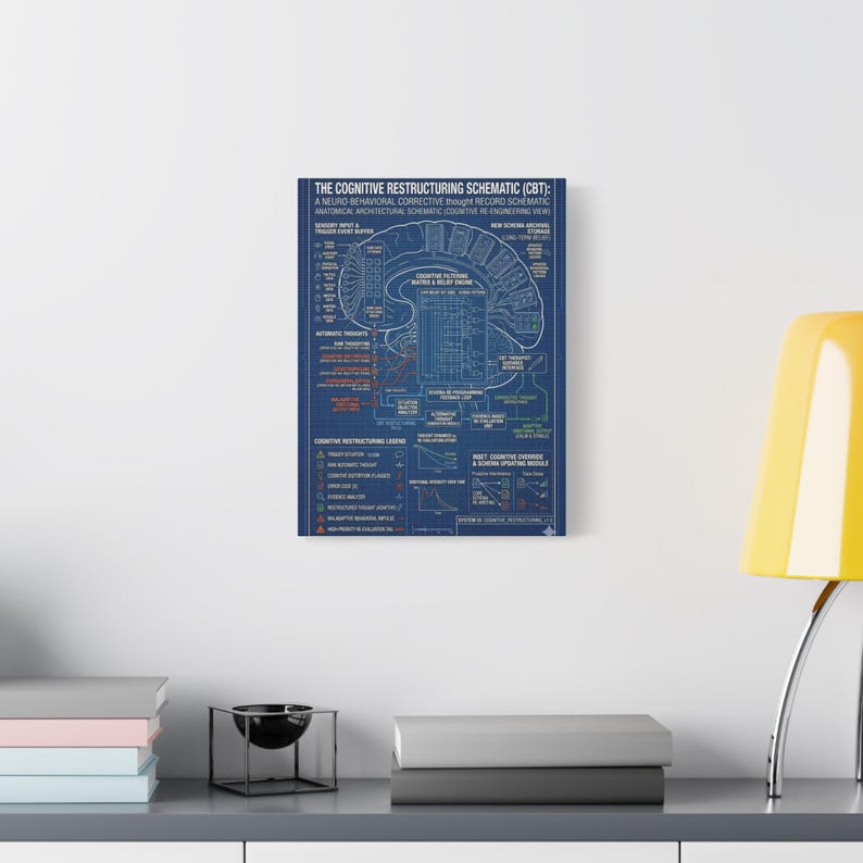 CBT Cognitive Restructuring Schematic Blueprint | Psychology Wall Art ...