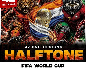 42 Football Mascot Halftone Designs Bundle | World Cup 2026 PNG Pack | DTF DTG Print Ready | Soccer Shirt Design Bundle