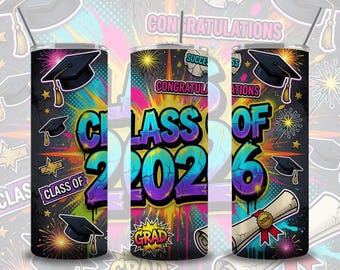 Class of 2026 Tumbler Wrap PNG, Graduation Sublimation Design, 20oz Skinny Tumbler Wrap, Senior 2026, Instant Download, Grad Gift