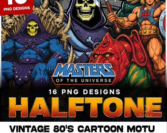 T-shirt Design Bundle | 16 Vintage 80s Designs | Halftones | 300 DPI PNG | MOTU