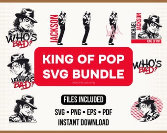 King of Pop SVG Bundle, Vintage Music Vector Pack, Retro Pop Art PNG, Cricut Cut File, DTF Shirt Design, Instant Download