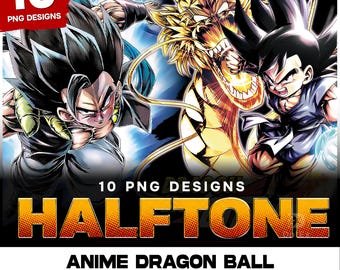 Anime Halftone PNG Bundle | 10 DTF DTG Shirt Designs | Bootleg Style Streetwear Graphics | Instant Download