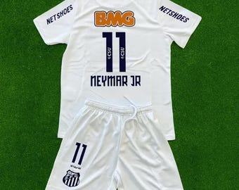Equipación de local del Santos FC para niños de Neymar Jr. 2011/12 – Conjunto de camiseta de fútbol personalizada con nombre y número para niños – Camiseta de fútbol de Brasil
