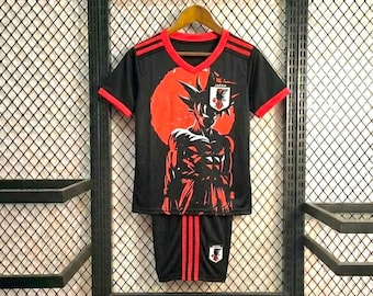 Conjunto de fútbol infantil Goku Dragon Ball – Camiseta de fútbol de anime japonés – Conjunto de estilo urbano manga – Regalo para niños – Uniforme de fútbol de anime poco común