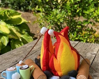 Felt Campfire Play Set Montessori Toy | Pretend Play Campfire | Felt Food Toy for Toddlers | Personalized Mug Gift for Kids Birthday