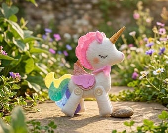 Felt Unicorn Sewing Pattern, Beginner Toy Template, Rainbow Mane (PDF Download)