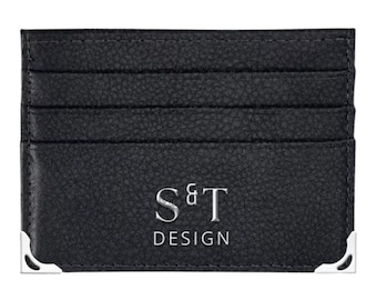 Svart smal mini-plånbok med korthållare, kreditkortsfodral, konstläder för män och kvinnor, svart