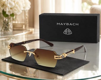 Maybach Men's Rimless Driving Sunglasses: Luxury Gold Tone Gradient Lenses (Black Box)