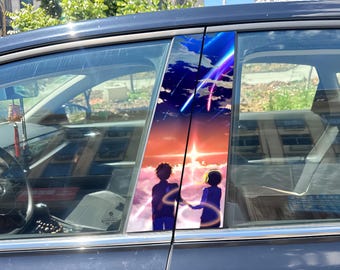 Pegatina para coche Your Name de 2 piezas. Pegatina para pilar B de anime, calcomanía para ventana trasera de Taki y Mitsuha Comet, pegatinas impermeables para coche.