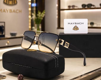 Maybach Style Square Sunglasses Men Luxury Driving Shades Gradient Lens Outdoor Travel Fashion Car Lover Gift With Case Box Set