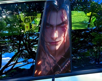 LoL Kayn Inspired Car Window Sticker, Anime Dark Warrior B Pillar Decor, Gaming Vehicle Accessory