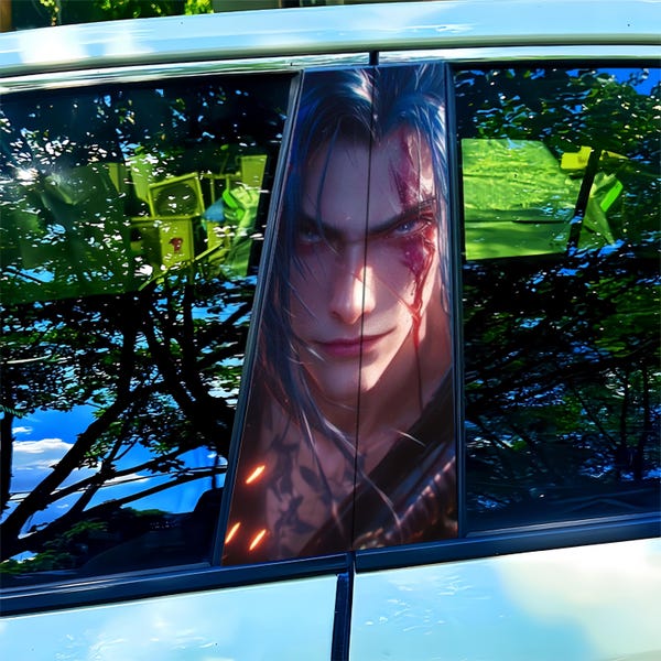 Op LoL Kayn geïnspireerde autoruitsticker, anime Dark Warrior B-pijler, accessoire voor gaming-voertuig