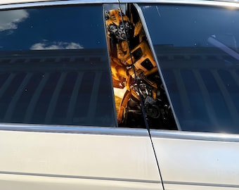 Juego de 2 pegatinas para el pilar B del coche de Bumblebee Transformers, pegatinas para la ventana del coche del robot amarillo Autobot de anime, pegatinas impermeables para coche.