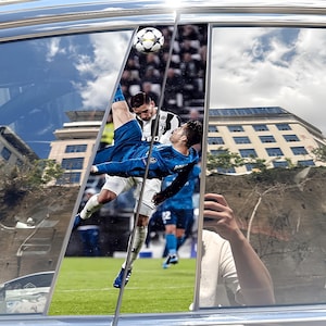2-piece Cristiano Ronaldo bicycle kick car B-pillar sticker set | CR7 Real Madrid football waterproof vinyl sticker image 2