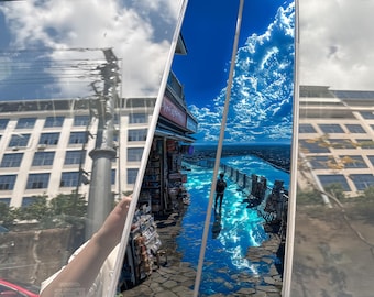 Juego de 2 piezas: Pegatinas para el pilar B con diseño de río azul mágico / Pegatinas de vinilo con paisaje de nubes de anime, aptas para el marco de la ventana del coche.